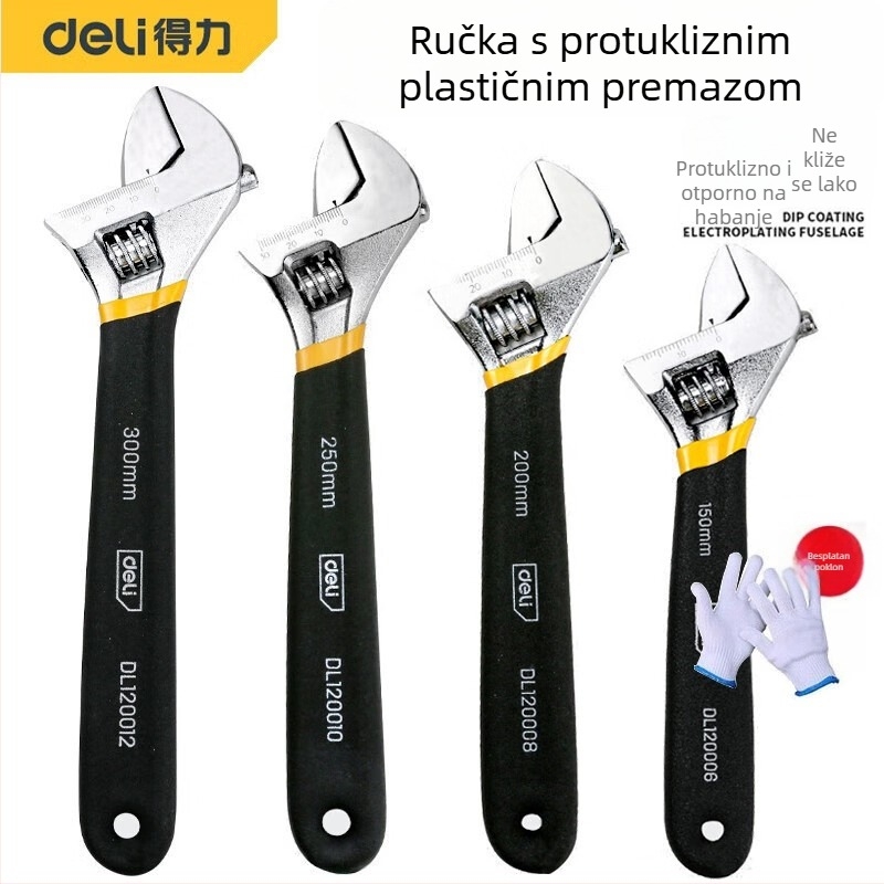 Deli industrijski univerzalni podesivi ključ, kućna upotreba, višefunkcionalni, s velikim otvorom, za kupaonicu