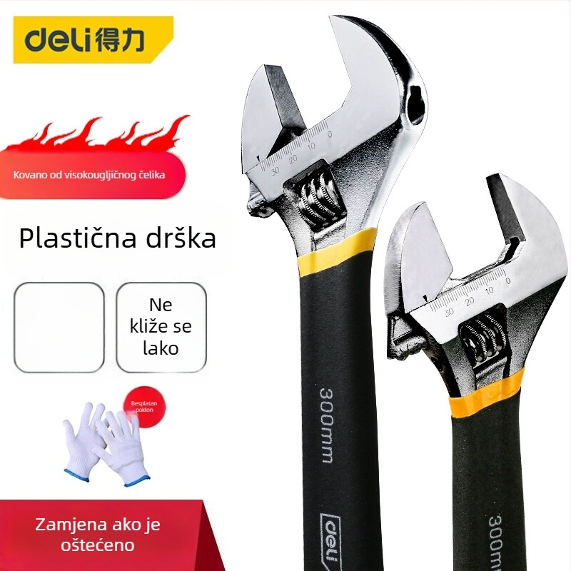 Deli industrijski univerzalni podesivi ključ, kućna upotreba, višefunkcionalni, s velikim otvorom, za kupaonicu