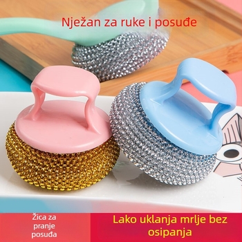 Moćna četka za čišćenje lonaca s odvojivom, perivom čeličnom kuglom i PET kuglicom za čišćenje za posuđe s neprijanjanjem