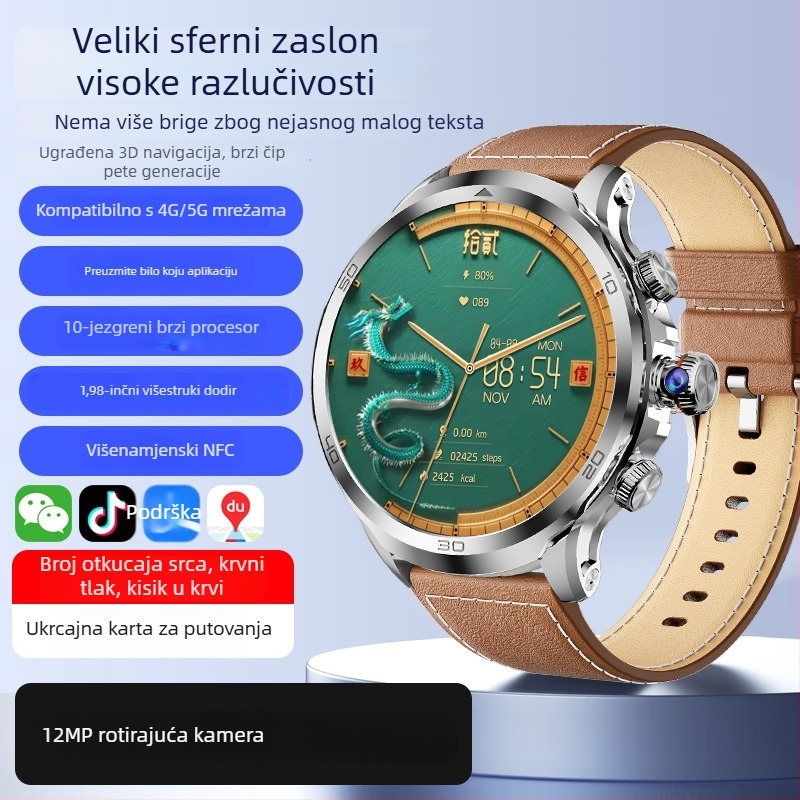 1,98-inčni pametni sat s utorom za SIM karticu, s punim zaslonom, za učenike, 5G povezanost, rotirajuća kamera