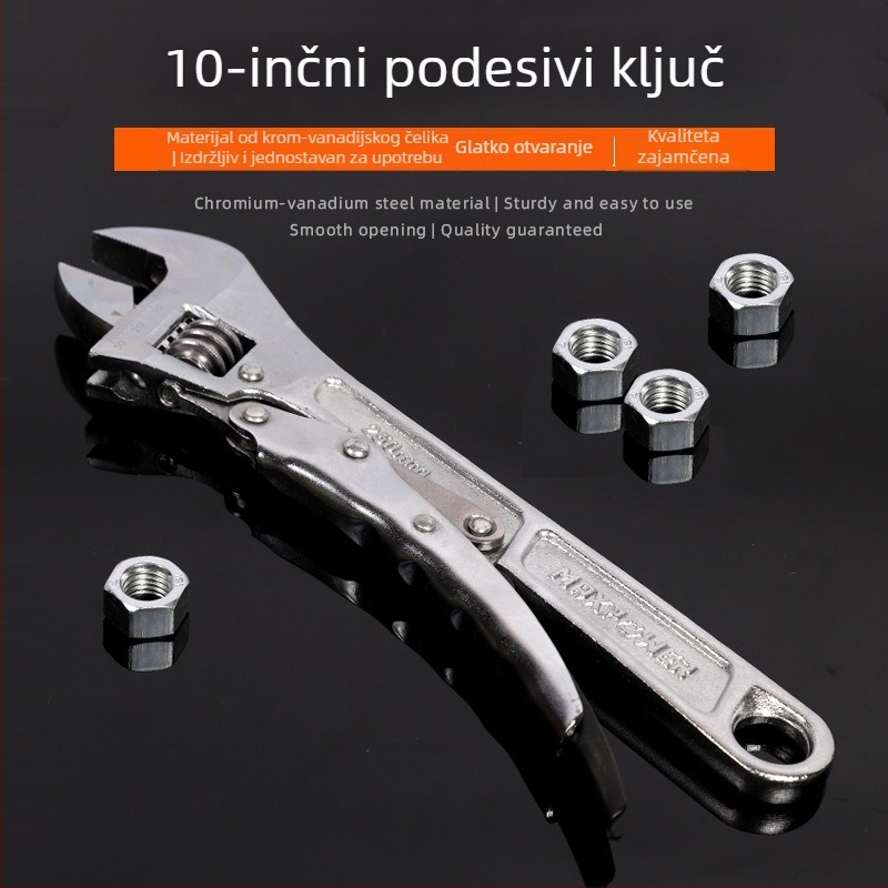 10-inčni podesivi ključ sa skalom, velikim otvorom, višenamjenski za popravke automobila i kupaonice, industrijske klase
