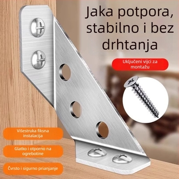 Nehrđajući čelični kutni nosač, trapeznog oblika, 90°, trostruko učvršćenje, ojačan konektor protiv ljuljanja, s montažnim vijcima