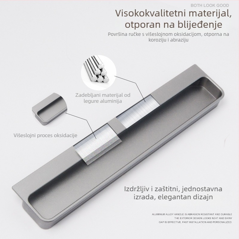 Ugrađena skrovita ručka s žlijebom za ladice i klizna vrata ormara