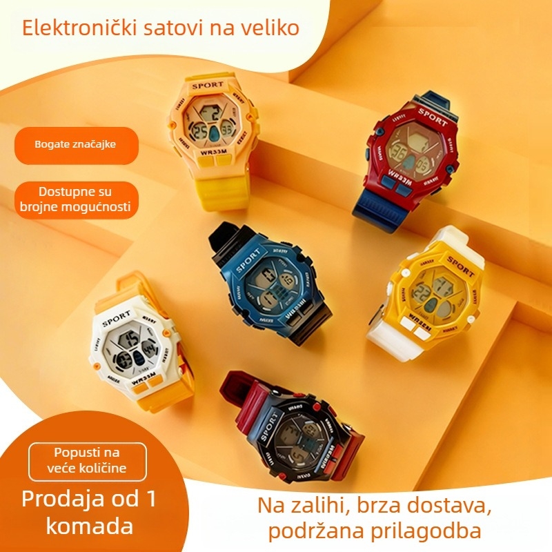Moderne studentski elektronički sat s kvadratnim digitalnim zaslonom, svjetleći alarm, višefunkcijski sportski sat za muškarce i žene