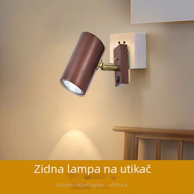 Zidna LED svjetiljka od orašćevog drveta sa priključkom, nordijski stil, za spavaću sobu i stubište