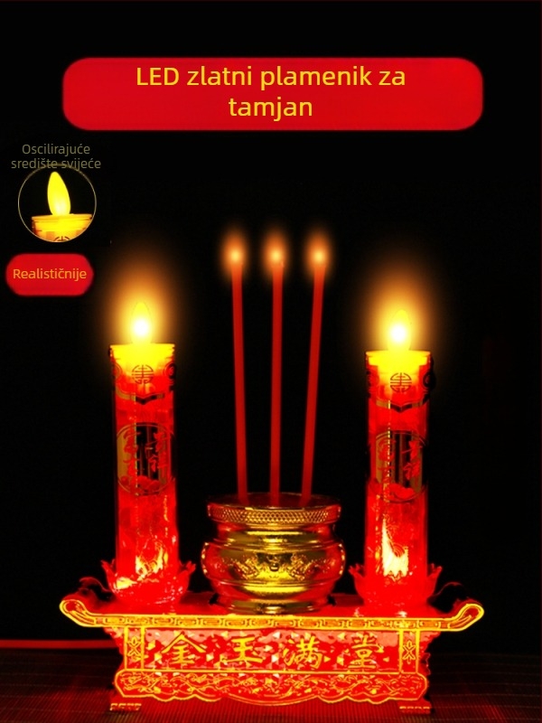 LED električni kadioni držač u obliku srca sa ljuljačkom plamenom, za Buddha oltar