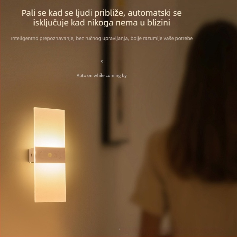 LED zidna lampica s punjivom baterijom, neprekidno podešavanje jačine, senzor pokreta, USB 5V punjenje, noćno svjetlo velikog kapaciteta BD818