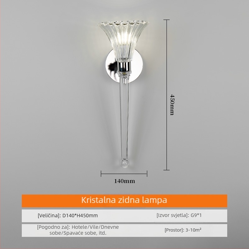 Kristalna zidna lampa u europskom stilu za dnevni boravak, kreativni zidni dekor blagovaonici, moderna minimalistička rasvjeta za spavaću sobu