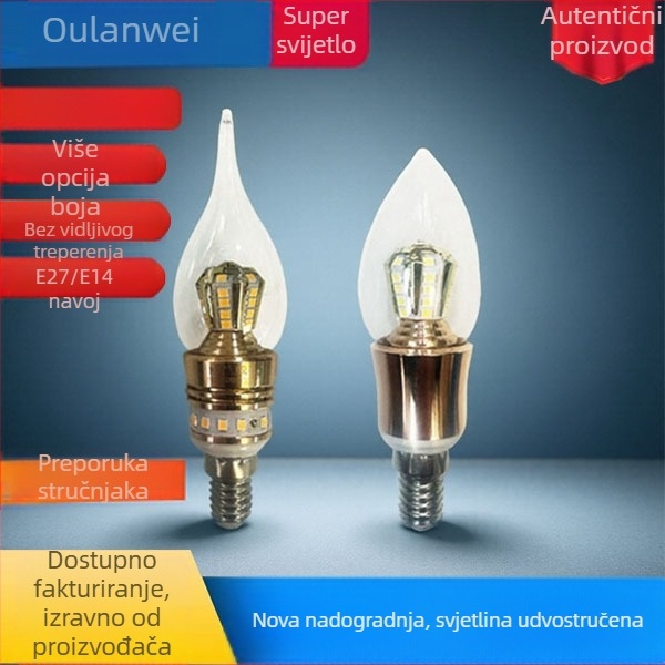 LED žarulja u obliku svijeće s E14 navojem, mala vijčasta osnovica, za kućnu upotrebu, ultra jaka svjetlost, štednja energije, kristalni izgled lustera
