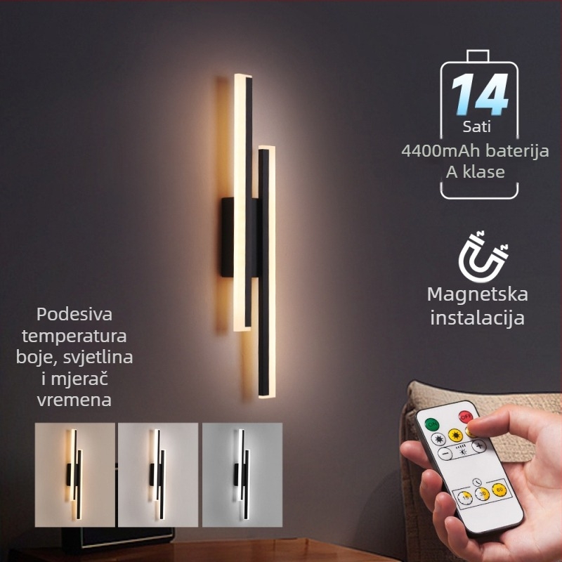Dimabilna zidna lampa s daljinskim upravljanjem, punjiva, s dvije LED trake, dekorativna rasvjeta za spavaću sobu, magnetska