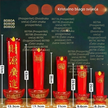 LED kristalna stupčasta svijeća, napajanje iz utičnice ili baterija, crveni plamen, za štovanje Buddhe, obrede, vjenčanja, kućnu upotrebu
