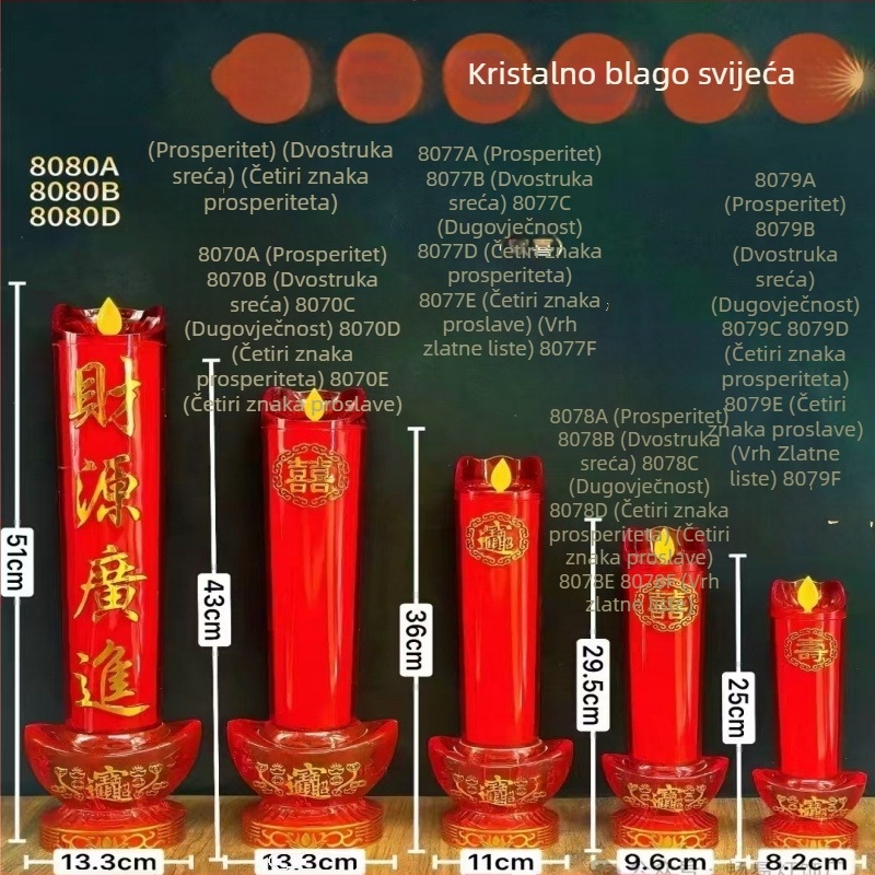 LED kristalna stupčasta svijeća, napajanje iz utičnice ili baterija, crveni plamen, za štovanje Buddhe, obrede, vjenčanja, kućnu upotrebu