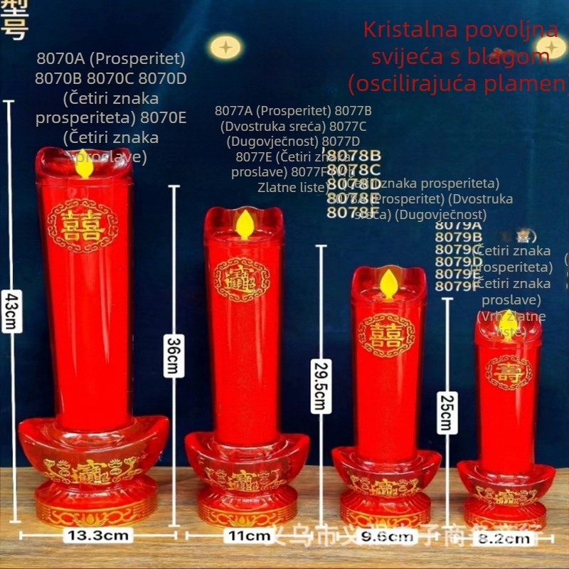 LED kristalna stupčasta svijeća, napajanje iz utičnice ili baterija, crveni plamen, za štovanje Buddhe, obrede, vjenčanja, kućnu upotrebu