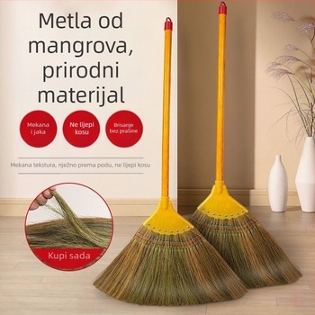 Metla od miskanthusa za kućnu upotrebu, mekane dlačice, ne lijepi dlake, retro dizajn, vanjska metla za dvorište