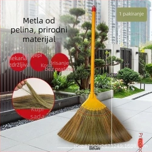 Metla od miskanthusa za kućnu upotrebu, mekane dlačice, ne lijepi dlake, retro dizajn, vanjska metla za dvorište