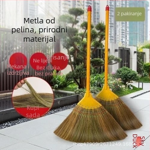 Metla od miskanthusa za kućnu upotrebu, mekane dlačice, ne lijepi dlake, retro dizajn, vanjska metla za dvorište