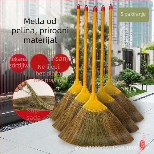 Metla od miskanthusa za kućnu upotrebu, mekane dlačice, ne lijepi dlake, retro dizajn, vanjska metla za dvorište