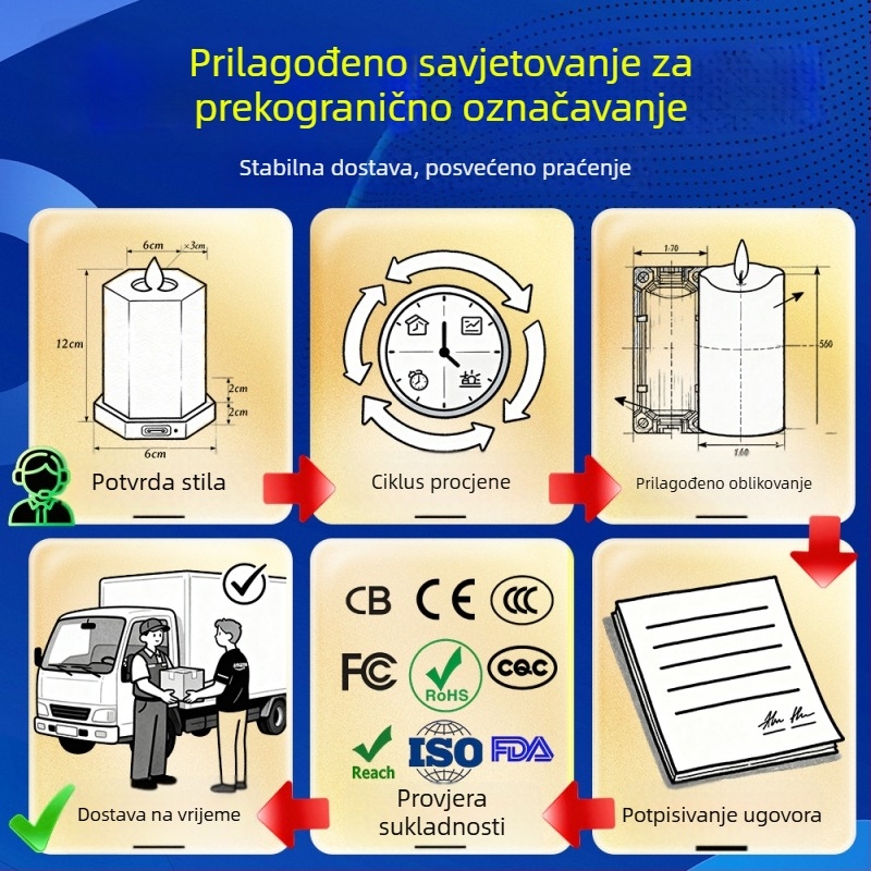 Konična LED elektronička svijeća s daljinskim upravljanjem, punjiva baterija, držač svijeće, treptajući plamen
