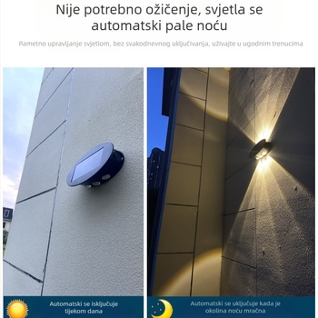 Solarna zidna svjetiljka s dvostrukim usmjerenjem, vodootporna vanjska rasvjeta za vrt, ogradu i dvorište