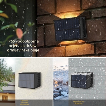 Solarna vanjska zidna svjetiljka s prilagodljivim gore-dolje osvjetljenjem, RGB za dvorište i ogradu.