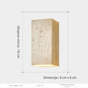 Vanjska zidna svjetiljka u stilu Wabi-Sabi od žutog travertina za vile, balkone i dvorišta; IP65, zidna montaža, 3000–6000K, 5W, CRI 97