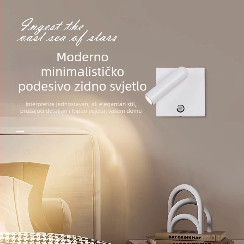 86-Box lampa za čitanje za noćni ormarić, zidna LED lampa za spavaću sobu, zaštita očiju, zidni montiranje, suvremeni minimalistički stil