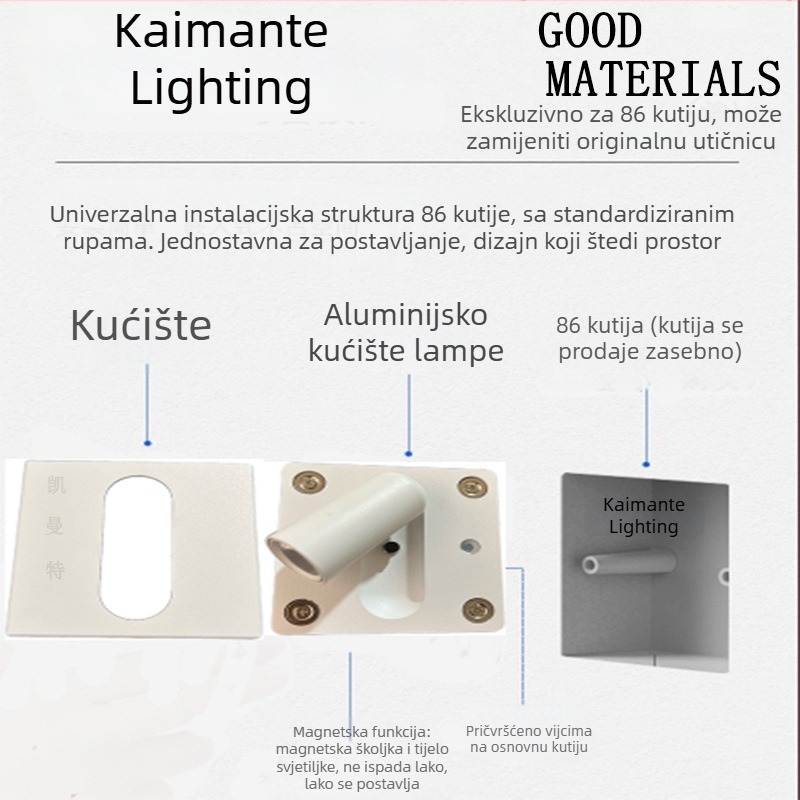 86-Box lampa za čitanje za noćni ormarić, zidna LED lampa za spavaću sobu, zaštita očiju, zidni montiranje, suvremeni minimalistički stil