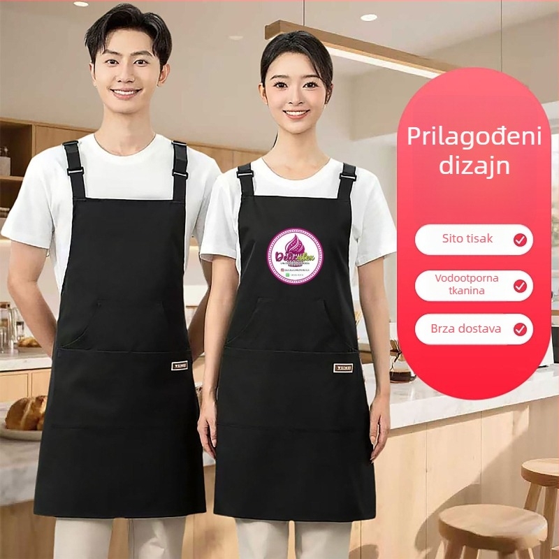 Nova jesensko-zimska mekana vodootporna pregača za kuhinju, dućan mliječnog čaja, supermarket i catering, s otisnutim logotipom i tekstom, radna uniforma
