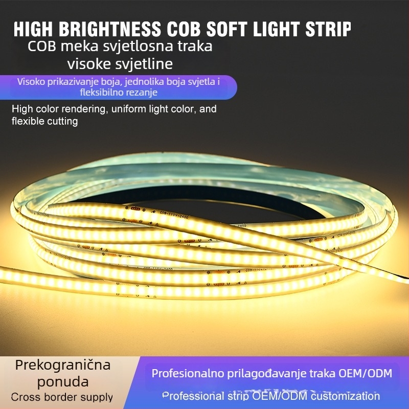 COB LED trak 110V, samoljepljiva, 220V kompatibilna, visokonaponska linearna rasvjeta u aluminijskom kanalu