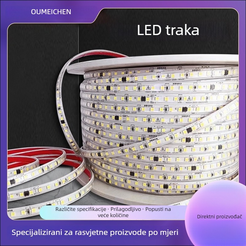 LED traka 220V bez drajvera, samoljepljiva, ultra jaka linearna kućna rasvjeta, 2835 LED, 120 LED/m, bez zavarivanja, fleksibilna traka, 3000K/4000K/6000K