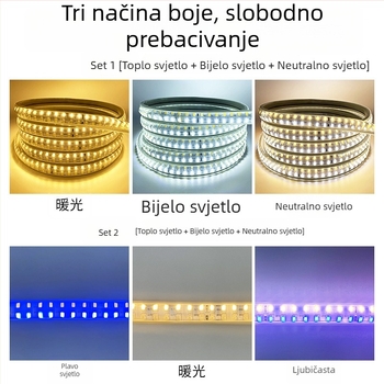 Trobojna LED traka, promjenjiva boja, regulacija svjetla, 220V, vodootporna, fleksibilna LED traka za dnevni boravak