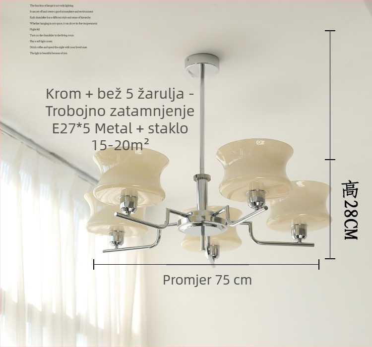 Luster od kovanog željeza u francuskom stilu sa staklenim sjenilom, za dnevni boravak ili spavaću sobu