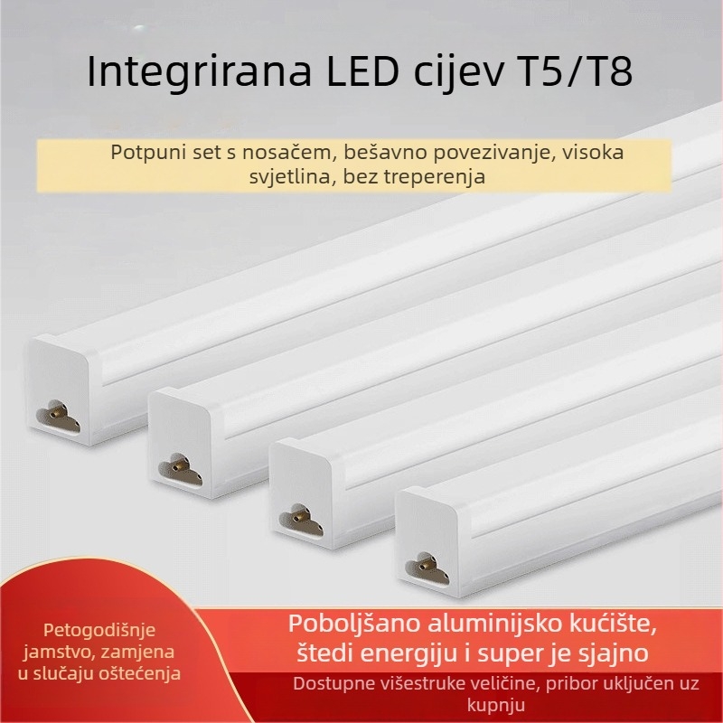 Integrirana LED cijev, T5 Ultra jaka dnevna svjetlost, duga T8 traka, kućni komplet s energetskim nosačem, 1,2 m