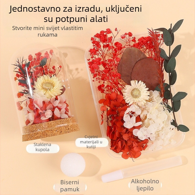 Majčin dan: ručno izrađeni stakleni kupolni ukras sa sušenim cvijećem – DIY paket materijala, dar za teambuilding