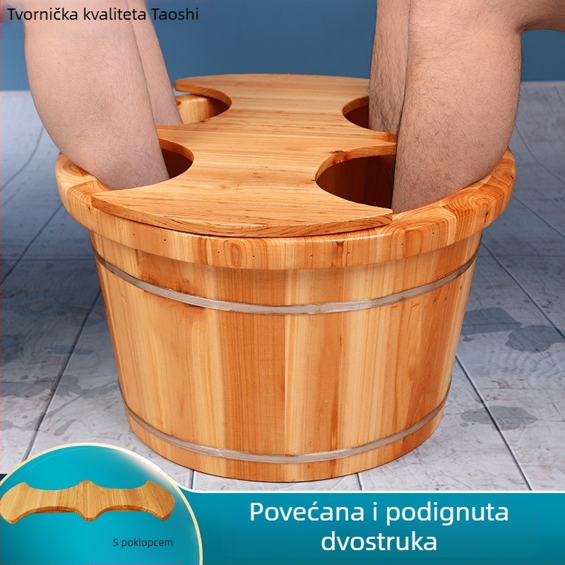Velika drvena kada za stopala za kućnu upotrebu; cedreno drvo; dvostrukog kapaciteta za odrasle i djecu; također pogodna kao posuda za pranje lica.