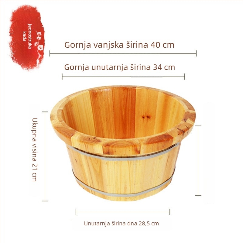 Velika drvena kada za stopala za kućnu upotrebu; cedreno drvo; dvostrukog kapaciteta za odrasle i djecu; također pogodna kao posuda za pranje lica.