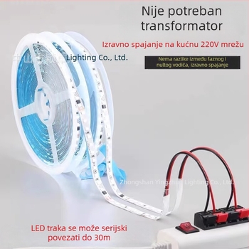 LED traka 220V, ultra-tanka samoljepiva s aluminijskim kanalom, unutarnja rasvjeta, rolna od 10 m, 2835/3535 LED, jednobojna, 11–20W