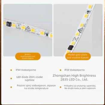 LED traka 220V, ultra-tanka samoljepiva s aluminijskim kanalom, unutarnja rasvjeta, rolna od 10 m, 2835/3535 LED, jednobojna, 11–20W
