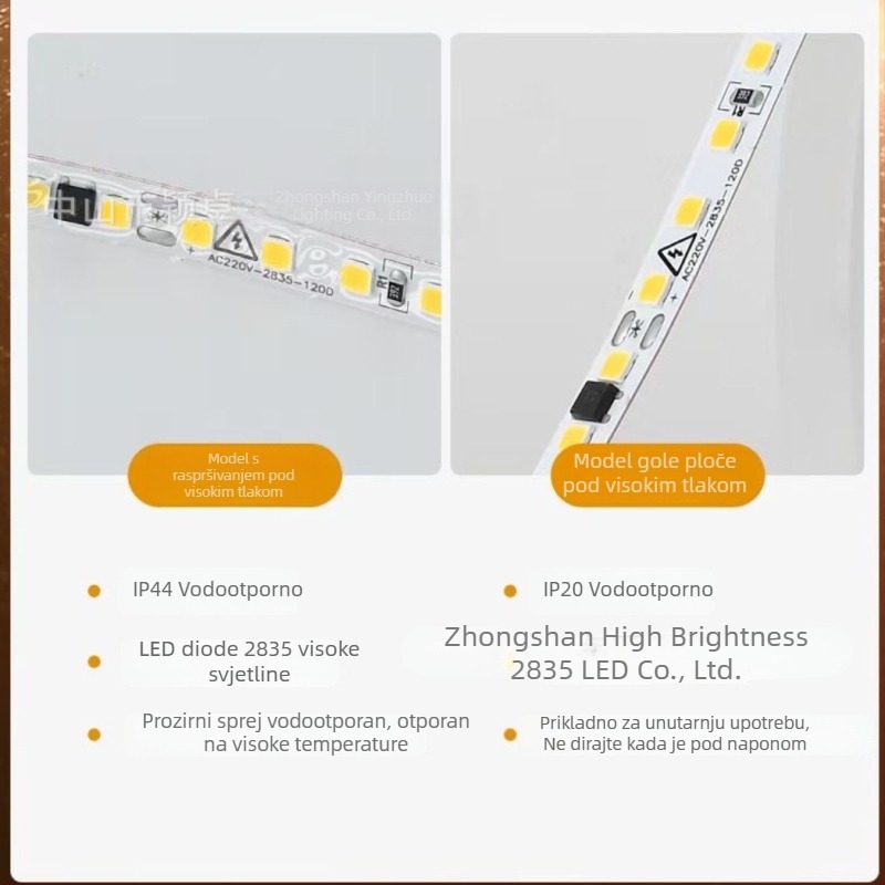 LED traka 220V, ultra-tanka samoljepiva s aluminijskim kanalom, unutarnja rasvjeta, rolna od 10 m, 2835/3535 LED, jednobojna, 11–20W