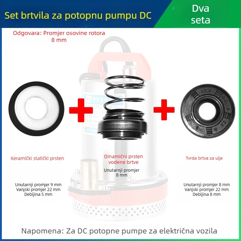 Set brtvila za DC potopnu pumpu s keramičkim brtvama za elektromotore vozila, 12V/48V/60V