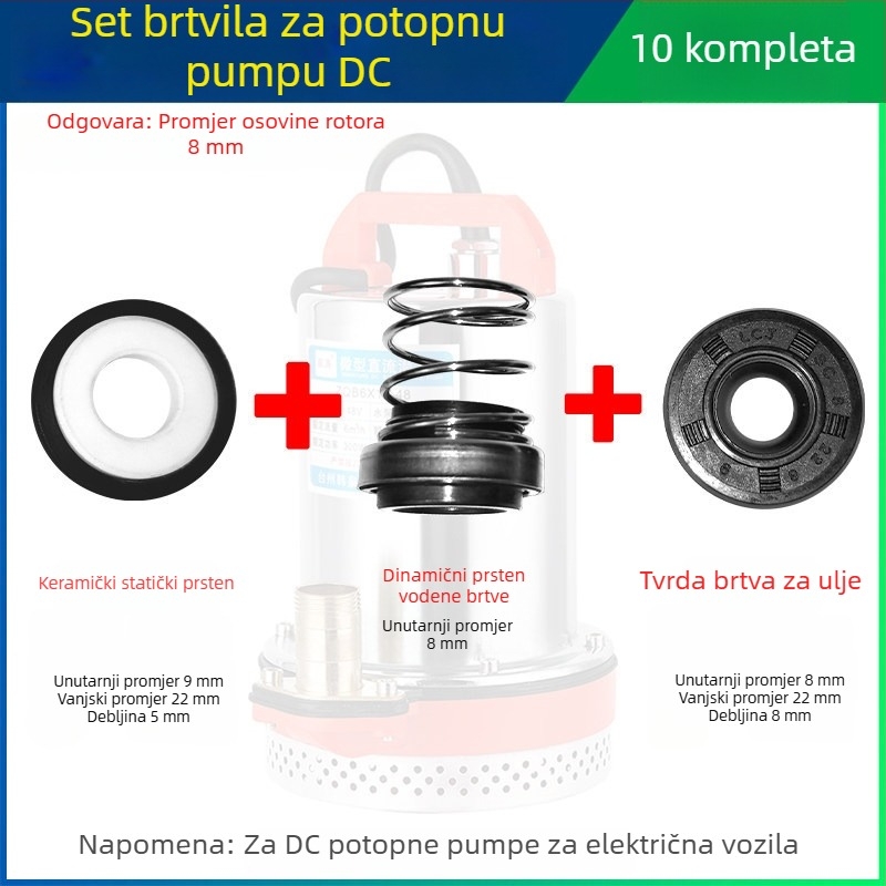 Set brtvila za DC potopnu pumpu s keramičkim brtvama za elektromotore vozila, 12V/48V/60V