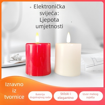 LED svjetiljka u cilindričnom obliku s toplom treperavom svjetlošću svijeće, pogodna za spavaću sobu i dnevni boravak.