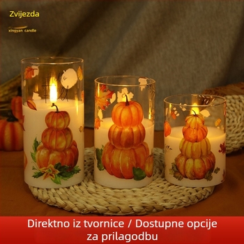 Stakleni LED svjetiljka s motivom javorovog lista i tikve za atmosferu Dana zahvale