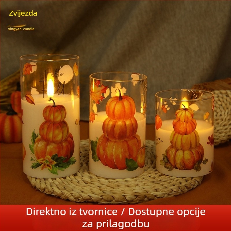 Stakleni LED svjetiljka s motivom javorovog lista i tikve za atmosferu Dana zahvale