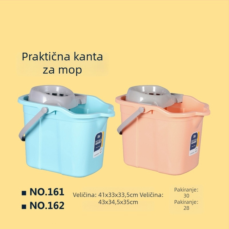 Plastična kanta za mop s kotačićima, ojačana konstrukcija, rotirajući mehanizam za cijeđenje, ručno