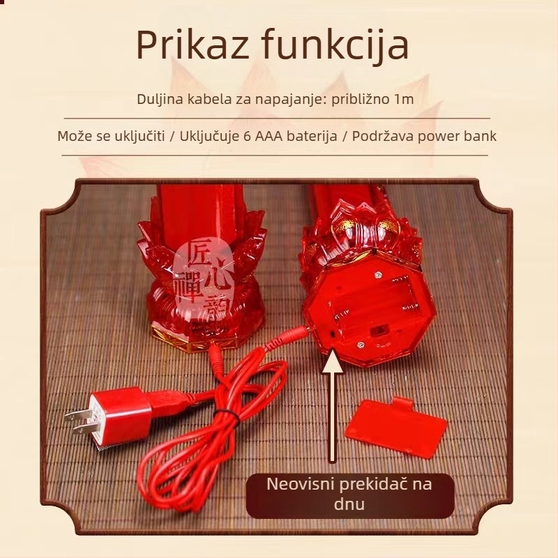 LED kristalna ljuljačka lotos duga svijeća s umjetnim plamenom, crveno svjetlo i šareni dizajn lotosa – elektronička svijeća, par