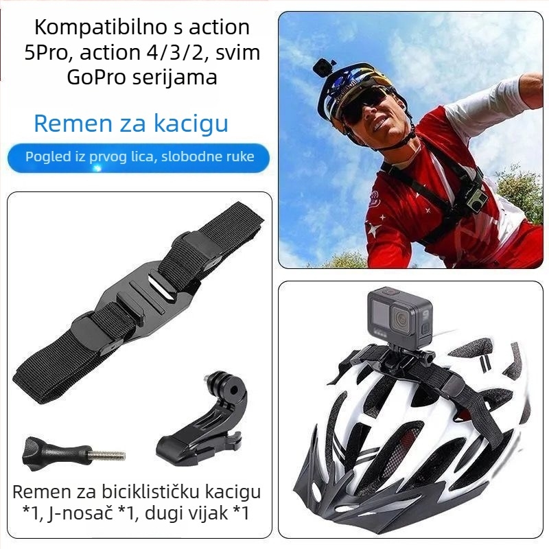 Univerzalni komplet za montiranje GoPro / DJI Action 5Pro/4/3/2: pojas za prsa, za glavu, za ruku, klip za torbu i držač kamere