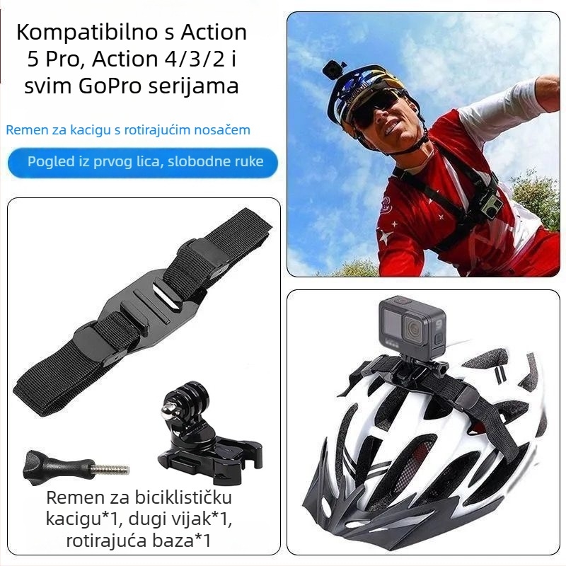 Univerzalni komplet za montiranje GoPro / DJI Action 5Pro/4/3/2: pojas za prsa, za glavu, za ruku, klip za torbu i držač kamere