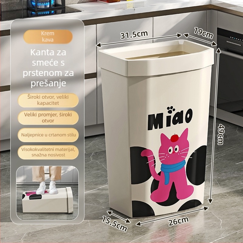 Kuhinjski kanta za otpad za kućnu upotrebu, visokog kapaciteta, kvadratnog dizajna, jednostavan za korištenje bez saginjanja, pogodna za dnevni boravak i vanjske prostore, spremnik za odlaganje otpada