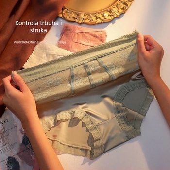 Ženske gaćice visokog struka s čipkom, ljetni prozračni satenski panel, kontrola trbuha i podizanje stražnjice